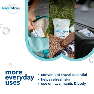 WaterWipes Sensitive+ On The Go Wipes, 3-In-1 Cleans, Cares, Protects, 99.9% Water, Unscented & Hypoallergenic - 10ct