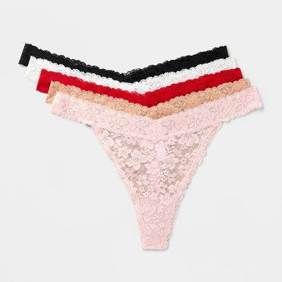 Women's 5pk Lace Thong Underwear - Auden XXL