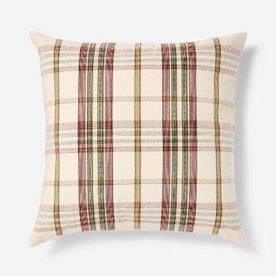 Oversized Woven Plaid Square Throw Pillow Red/Green/Cream/Gold - Threshold designed with Studio Mcgee (LOCAL PICKUP ONLY)