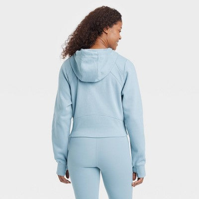 Women's Fleece Full Zip Hooded Sweatshirt Steel Blue Large
