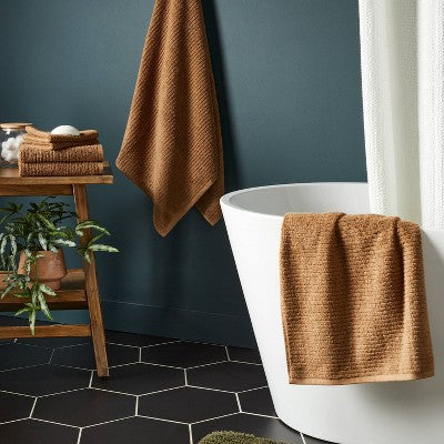 4pk Quick Dry Ribbed Hand and Wash Towel Set Light Brown - Threshold