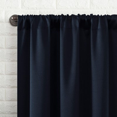 40"x84" Sun Zero Blackout Bergen Rod Pocket Curtain Panel Navy Blue: Energy Efficient, Noise Reducing, Thermal Insulated