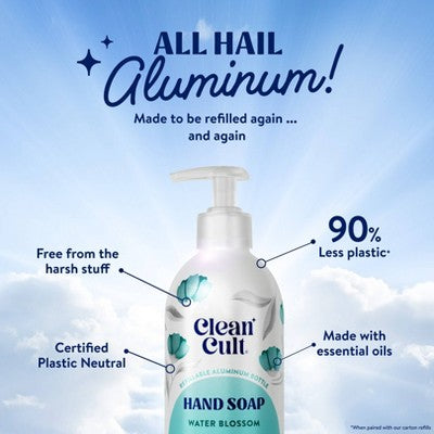 Cleancult Liquid Hand Soap - Refillable Aluminum Bottle - Water Blossom - 12 fl oz