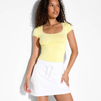 Women's Seamless Cap Sleeve Square Neck T-Shirt Lemon Yellow M