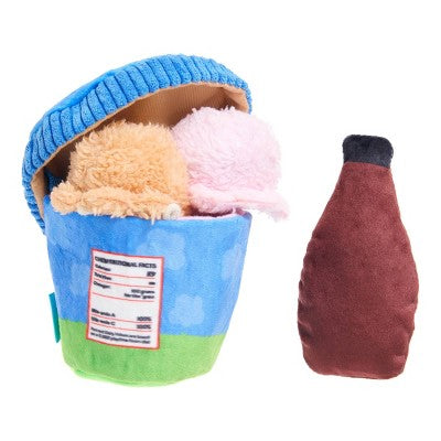 BARK Barkbuster Movie Night Ice Squeak and Chocolick Syrup Dog Food Shaped Plush Toy