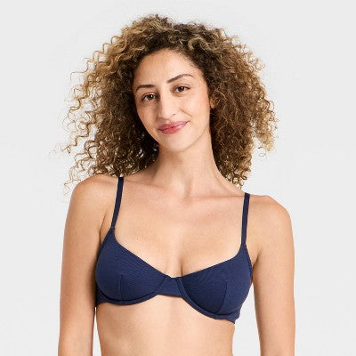 Women's Unlined Ribbed Demi Bra - Wild Fable Navy Blue 34C