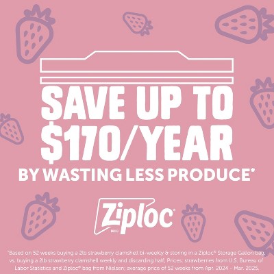 Ziploc Spring Berry Print Food Storage Quart Bags - 48ct: Seal Lock, Multipurpose, Snacks, Fruit and Vegetables