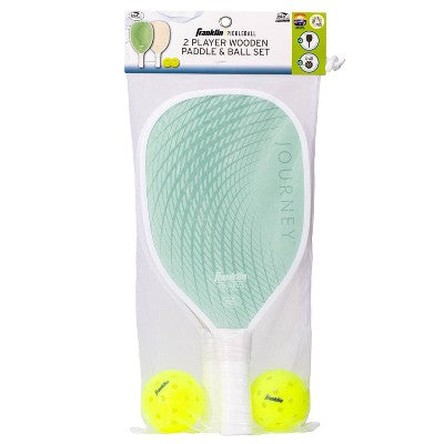 Franklin Sports 2 Player Journey Traditional Pickleball Paddle Set in Mesh Bag - Green/Beige: Wood Core, 4" Grip Size