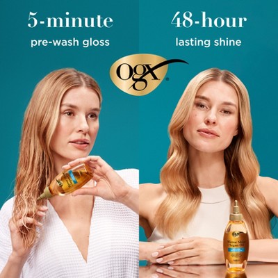 OGX Mirror Shine + Argan Oil Smoothing Pre-Wash Hair Gloss - 4 fl oz: Damage Repair, All Hair Types, Liquid Form