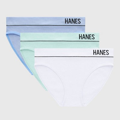 Hanes Originals Women's 3pk Seamless Rib Bikini Underwear - Blue/Green/White XL