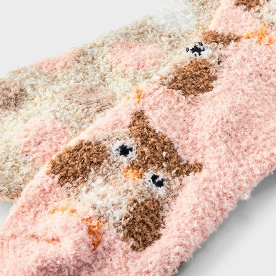 Women's Owl 2pk Cozy Crew Socks - Peach/Oatmeal Heather 4-10