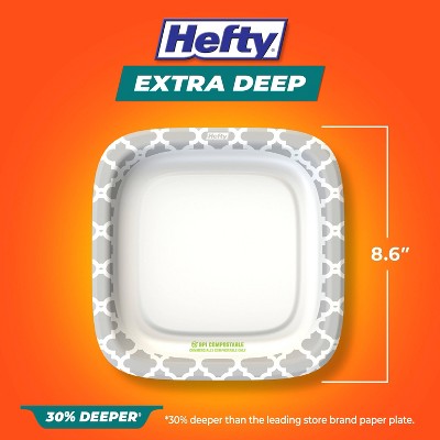 Hefty Extra Deep Square Disposable Plates 8.5" - 40ct: Paper, Abstract Pattern