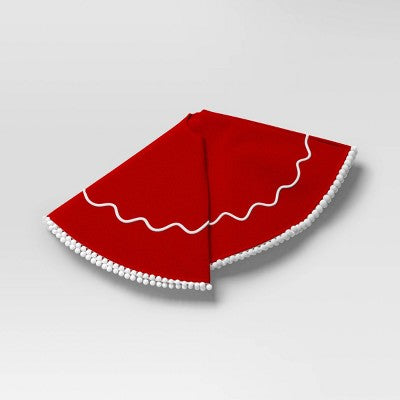 48" Christmas Red Felt Tree Skirt with White Wavy Border and Pom Trim - Wondershop (LOCAL PICKUP ONLY)