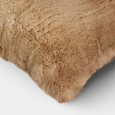 Oversized Square Soft Density Faux Shearling Throw Pillow Camel - Threshold (LOCAL PICKUP ONLY)