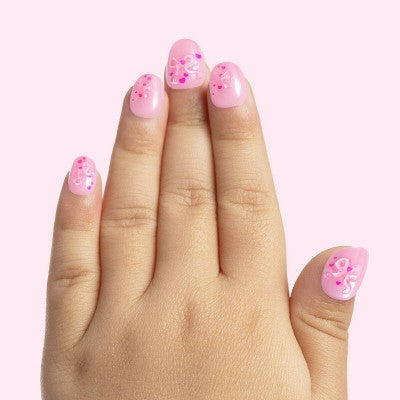 Olive & June Pressies Fake Nails - Katie J - XS/S Round - Coquette Bows