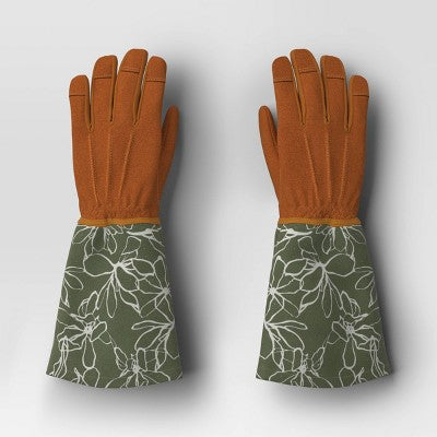 Duck Canvas Scribble Floral Rose Picker Gloves One Size Green - Threshold