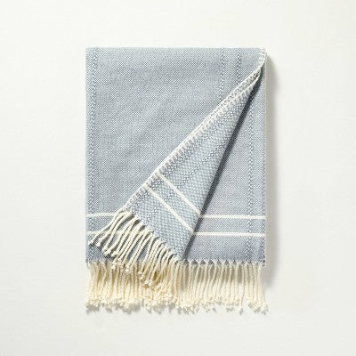 Striped Throw Blanket with Fringe Blue - Hearth & Hand with Magnolia