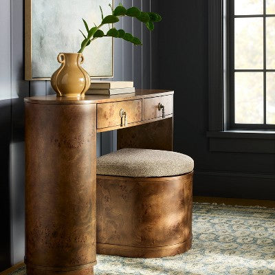 Burled Wood Upholstered Storage Ottoman Dark Brown - Threshold designed with Studio McGee (LOCAL PICKUP ONLY)