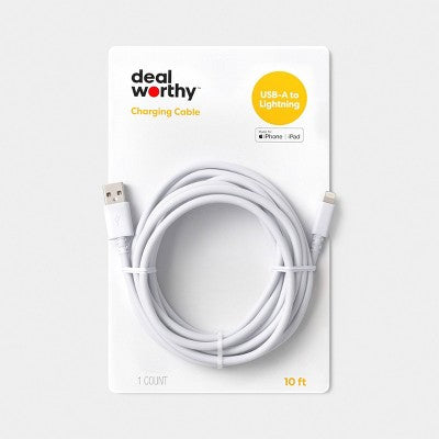 10ft USB-A to Lightning Cable - dealworthy White