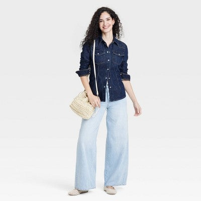 Women's Slim Fit Tailored Western Denim Shirt Dark Wash 4
