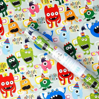 Bows And Sparkles 96"x30" Monsters Birthday Gift Wrapping Paper White (LOCAL PICKUP ONLY)