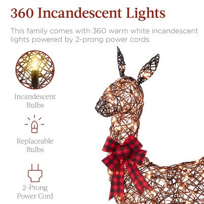 Best Choice Products 3-Piece Lighted Christmas Deer Set Outdoor Yard Decoration w/ 360 LED Lights, Stakes - Rattan (LOCAL PICKUP ONLY)