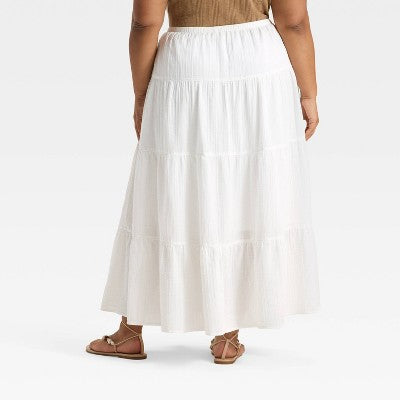 Women's Crinkle Gauze Pull-On Maxi Skirt - White 4X