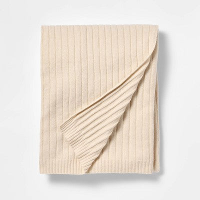 50"x60" Casual Mixed Rib Throw Blanket Beige - Threshold designed with Studio McGee