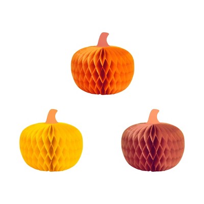 3ct Thanksgiving Honeycomb Pumpkin Decor - Spritz