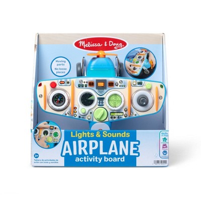 Melissa & Doug Airplane Busy Board with LED Light - Wooden Electronic Activity Board with Lights and Sounds for Sensory Play