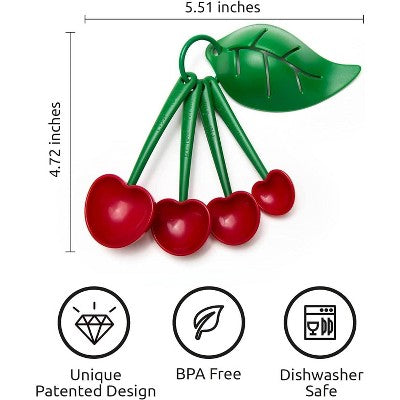 Ototo Mon Cherry Measuring Spoons & Egg Separator: BPA-Free, Nesting Design, Dishwasher-Safe, 5-Piece Set