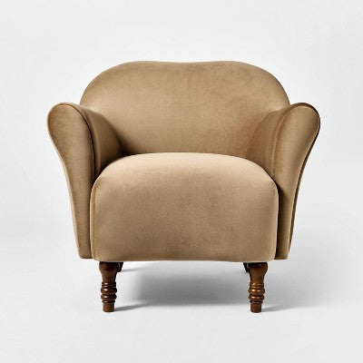 Turned Leg Velvet Accent Chair Tan - Threshold designed with Studio McGee (LOCAL PICKUP ONLY)