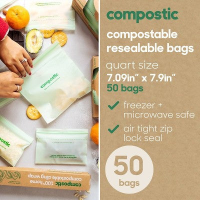 Compostic 100% Compostable Quart Bags - 50ct