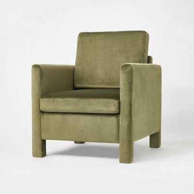 Bellfield Fully Upholstered Accent Chair Olive Green Velvet - Threshold designed with Studio McGee Assembly Required (LOCAL PICKUP ONLY)