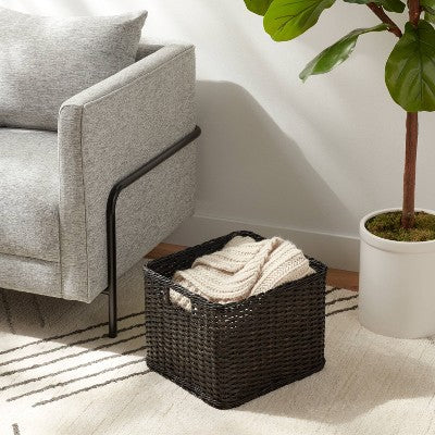 Large Woven Rattan Folio Bin Black Washed - Brightroom: Rectangle Decorative Basket, 11" H x 14.25" W x 13" D