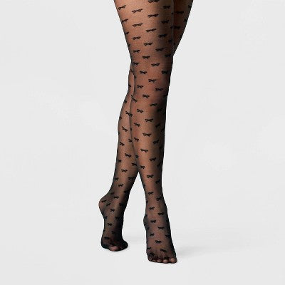 Women's Bow Sheer Tights - A New Day Black M/L: High Waisted, Tagless, Closed Toe, Knit, Nylon-Spandex Blend