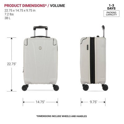 SWISSGEAR Cascade Hardside Carry On Spinner Suitcase - Sustained Gray: Tear-Resistant, 8 Wheels