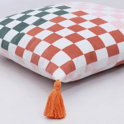 Reversible Embroidered Throw Pillow Checkered - Bullseye's Playground