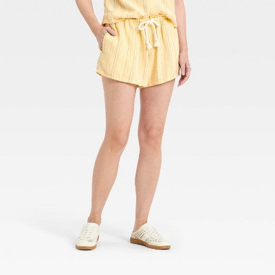 Women's High-Rise Linen Pull-On Shorts - Yellow Striped XL