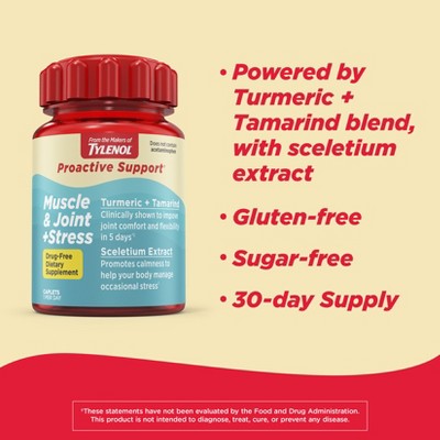 Tylenol Proactive Support Muscle & Joint + Stress Relieve - 30ct: Oral, Caplet Form, 250mg Strength