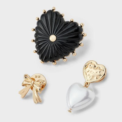 Bow and Heart Drop Pin 3pc Set - Universal Thread Gold