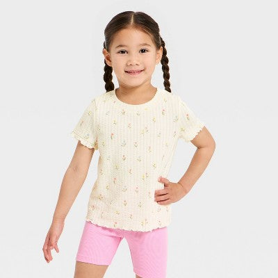 Toddler Girls' Floral Pointelle T-Shirt - Cat & Jack Cream 5T