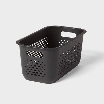 Narrow Medium Decorative Plastic Bin Black - Brightroom: Modern Storage with Cut-Out Handles, 13" Cube Compatible