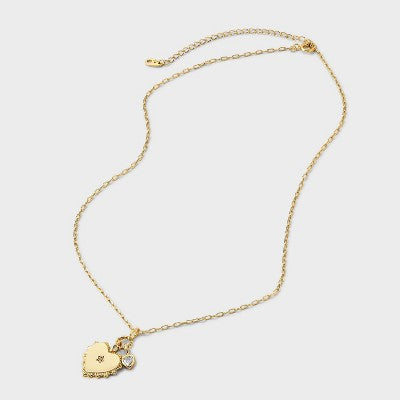 14K Gold Dipped Cubic Zirconia Vintage Heart Pendant Necklace - A New Day Gold