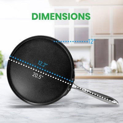 NutriChef 12" Nonstick Hard Anodized Crepe Pan, Griddle, Grill - NCHAC45