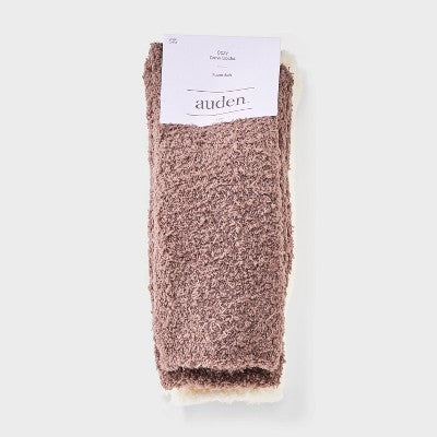 Women's Solid 2pk Cozy Crew Socks - Auden Taupe/Brown 4-10: Recycled Polyester, Knit, Tagless