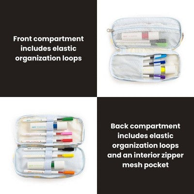 Yoobi Triple Zip Pencil Pouch - Lavender/Yellow Stripe, School Supplies
