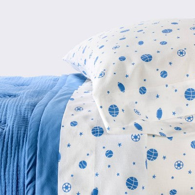 4pc Toddler Bedding Set - Blue Sports - Cloud Island: Cotton, Woven Lightweight Fabric