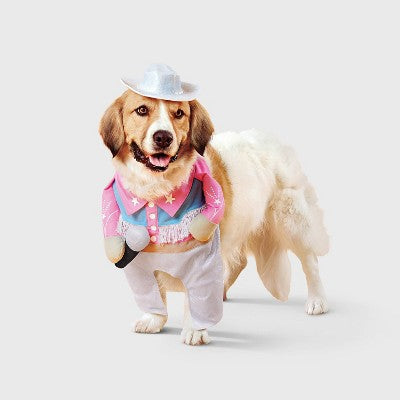Glam Cowboy Dog Frontal Costume - Boots & Barkley Light Pink M