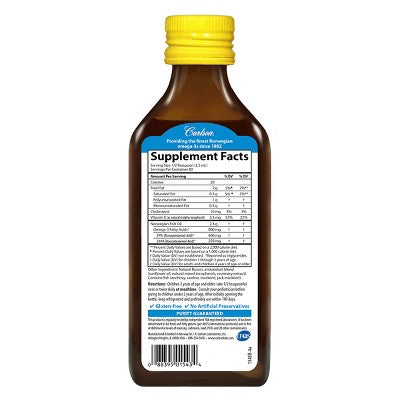Carlson - Kid's The Very Finest Fish Oil, 800 mg Omega-3s, Norwegian, Wild Caught, Sustainably Sourced, Lemon, 200 mL (6.7 fl oz)